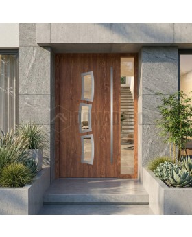 Golden oak modern aluminium front door