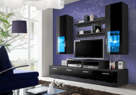 Toledo 2 Black and White high gloss wall unit entertainment center