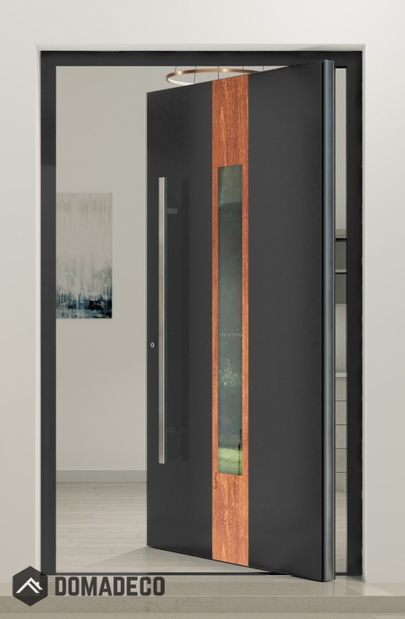 PIVOT V08 - aluminum front door with wooden decor