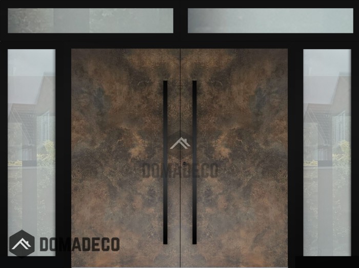 Aluminum LIM Double door with left, right ant top glass panel